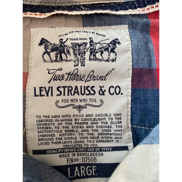 Levi Strauss Gray Red Plaid Pearl Snap Western Shirt Size Large - Picture 2 of 6